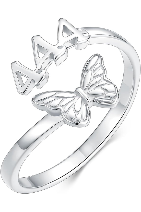 Angel Number Ring 925 Sterling Silver Butterfly/Cross Angel Number Rings Adjustable Numerology Jewelry Gifts for Women(Size 7 Adjustable)