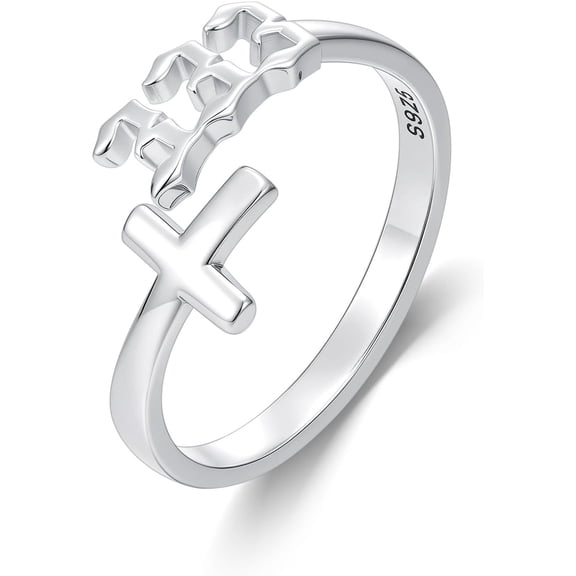 Angel Number Ring 925 Sterling Silver Butterfly/Cross Angel Number Rings Adjustable Numerology Jewelry Gifts for Women(Size 7 Adjustable)