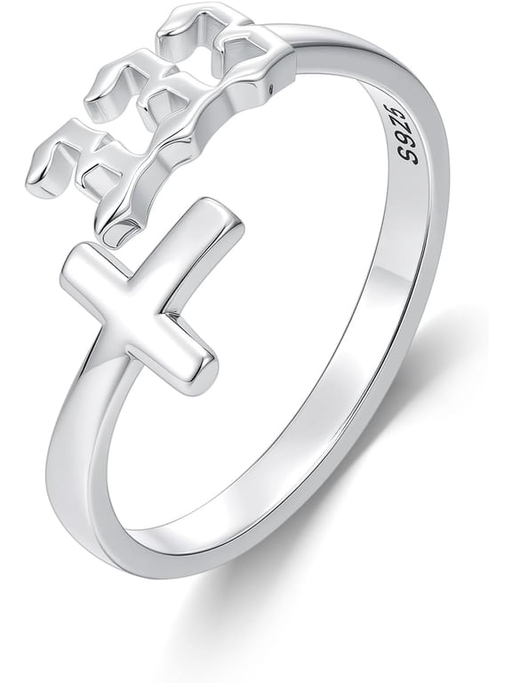 Angel Number Ring 925 Sterling Silver Butterfly/Cross Angel Number Rings Adjustable Numerology Jewelry Gifts for Women(Size 7 Adjustable)