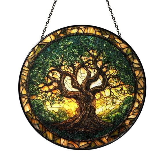 Tree Staining Angel Oak Tree Inspired Stained Glass Style Round Wall Decor, Grand ...