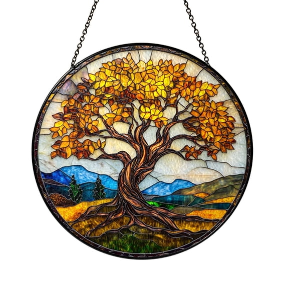 Tree Staining Angel Oak Tree Stained Glass Style Round Wall Art, Majestic Nature Tree ...