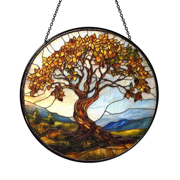 Tree Staining Angel Oak Tree Stained Glass Style Wall Hanging, Circular Nature ...
