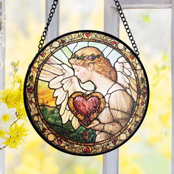 Angel Of Love Stained Glass Suncatcher, Guardian Angel Stained Glass, Religious Memorial Gift For Mom, Christia Window Hanging