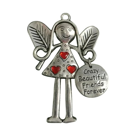 Angel Ornament Pendant Alloy Engraved With Love Blessings And 'Crazy Beautiful Friends Forever' Text 2D Flat Design A1X Size Keytag Gift For Friends Collectible Decorative