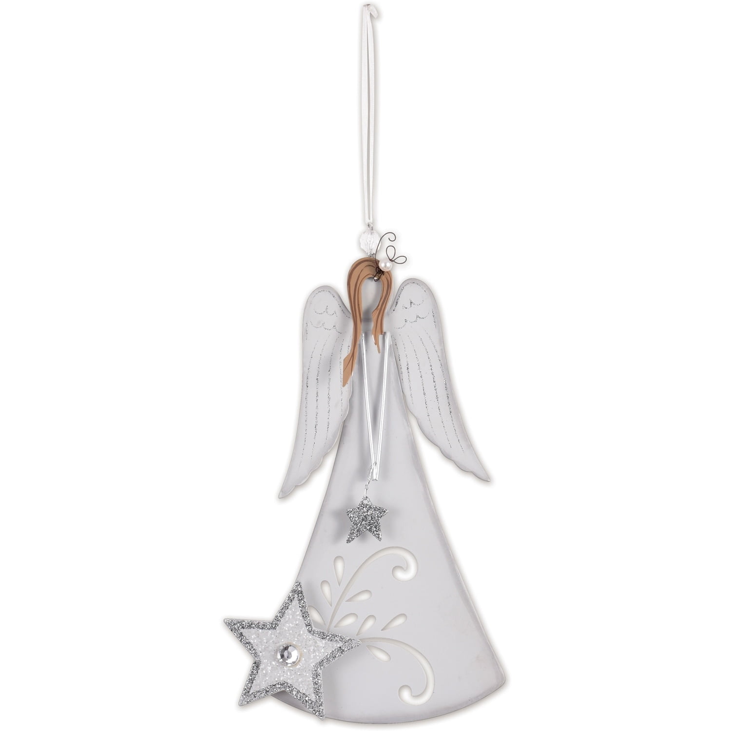 Silver and White Angel Ornament Set with Stars