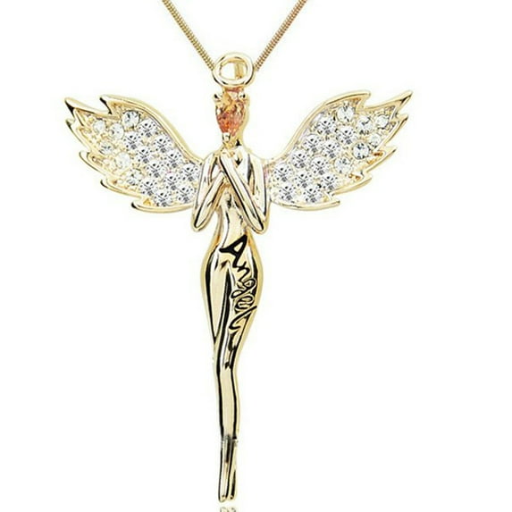 Angel Pendant Goldplated Angel Necklace Crystal Wings Christian Religious Jewelry J-150