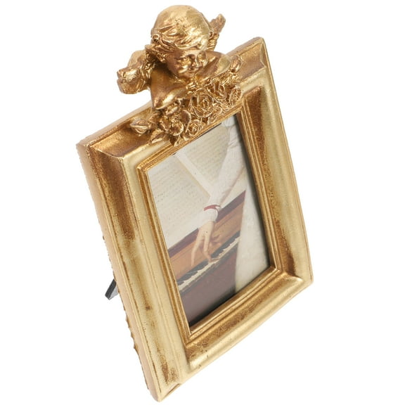 Angel Photo Frame Vintage Carved Resin Picture Frame for Bedroom and Office Decor, Elegant Home Decoration