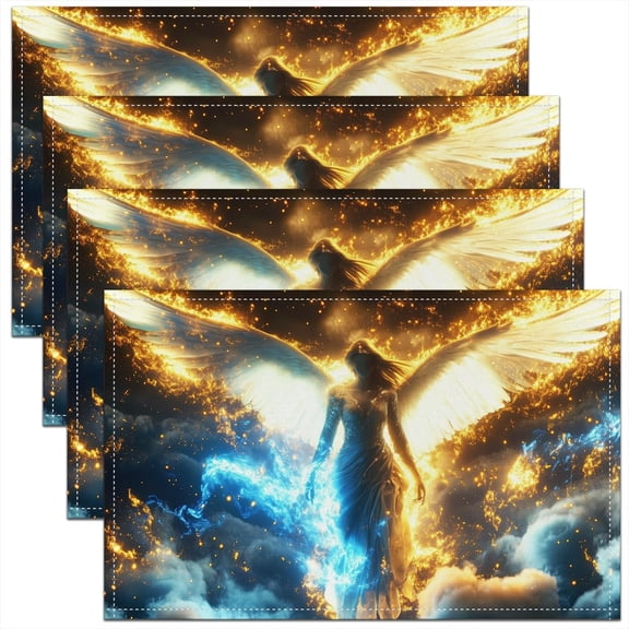 Angel Placemats Set of 4,Flames and Lightning Table Mats,Heaven Cloud Sky Placemat for Kitchen Dining Table Christian Bible Verse Dining Table Decor,18"x12"