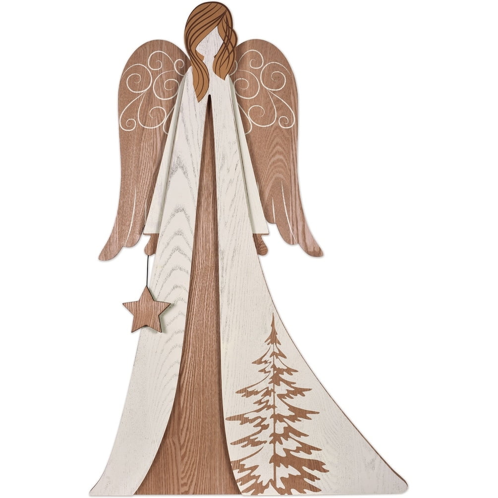 Rustic White and Brown Wooden Angel Porch Sitter Figurine