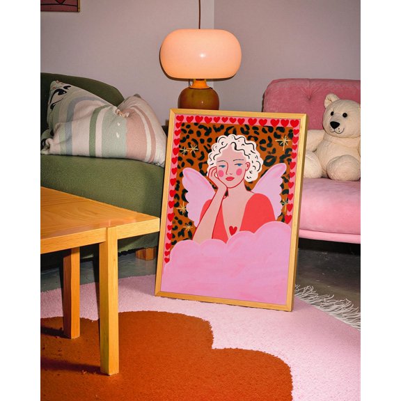 Angel Poster: Leopard Pattern Print, Maximalist Folk Art, Romantic Wall Decor, Poster Only