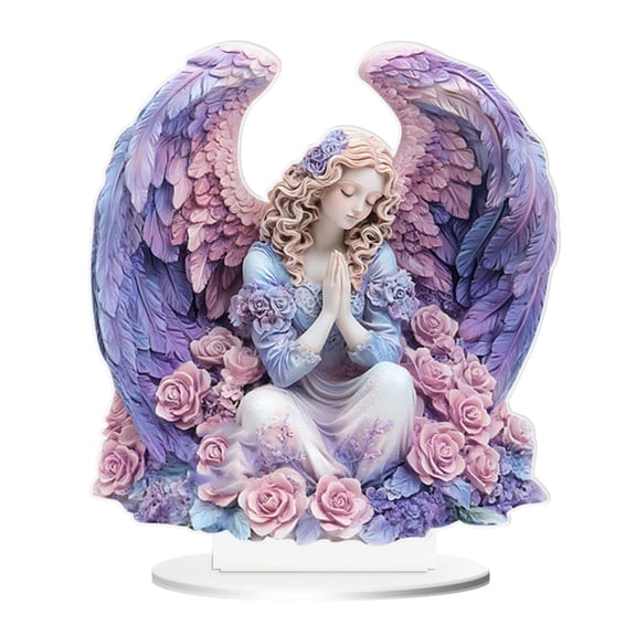 Angel Prayer Acrylic Decorative Sign Angel Statue 2D Flat Print Acrylic Decorative Desktop Decoration for Home Office Garden with Stand 7.87"