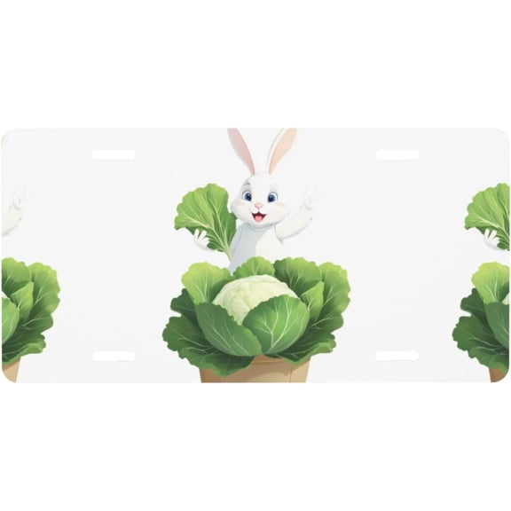 Angel Rabbit Picking Cabbage Printed Car Aluminum Decorative License Plate 6" x 12" for Any Truck, car, Van, Garage or Bedroom
