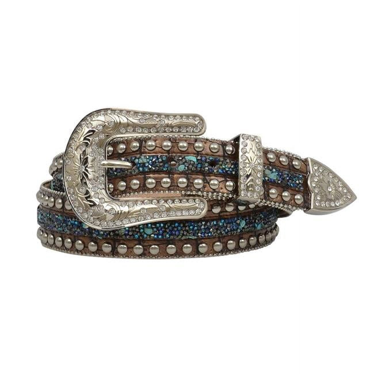 Angel Ranch | Turquoise + Rhinestones Brown Gator Print 1.5” Leather Belt Screenshot2023-10-17131244.jpg  main image 3