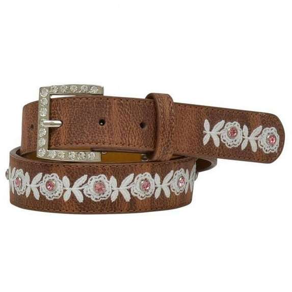 Angel Ranch DA5282-L 1.25 in. Brown with White Floral Embossed Belt - Large