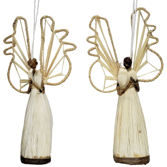 Angel Rattan Wings Praying Hands Dressed in Sisal and Banana Bark Christmas Tree Hanging Ornament Arrangement Décor Also Use as a Mantel Piece