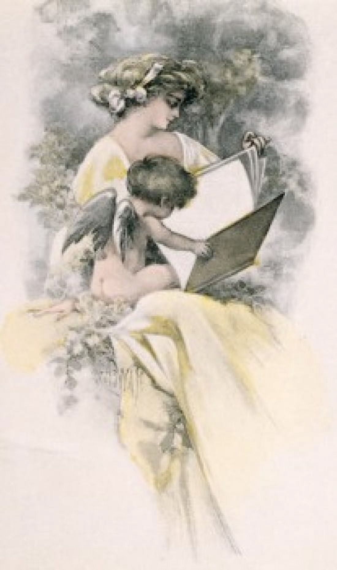 Angel Reading nostalgia cards Canvas Art - (24 x 36)