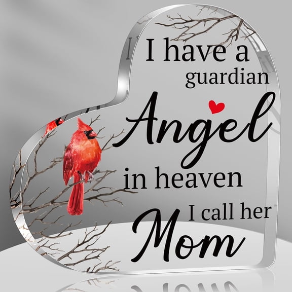 Angel Red Cardinal Memorial Acrylic Heart Sign Gifts for Women, I Have An Angel in Heaven I Call Her Mon Sign Sympathy Gifts for Loss of Loved One Remembrance Decor
