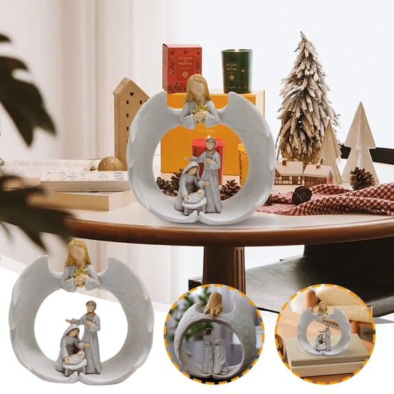 Angel Religious Resin Ornament - Exquisite Craft Decor for Home Living Room, Bedroom, Courtyard Garden, Perfect for Spiritual Decoration and Holiday Gift Giving on Special Occasions, 4*4in, Gray