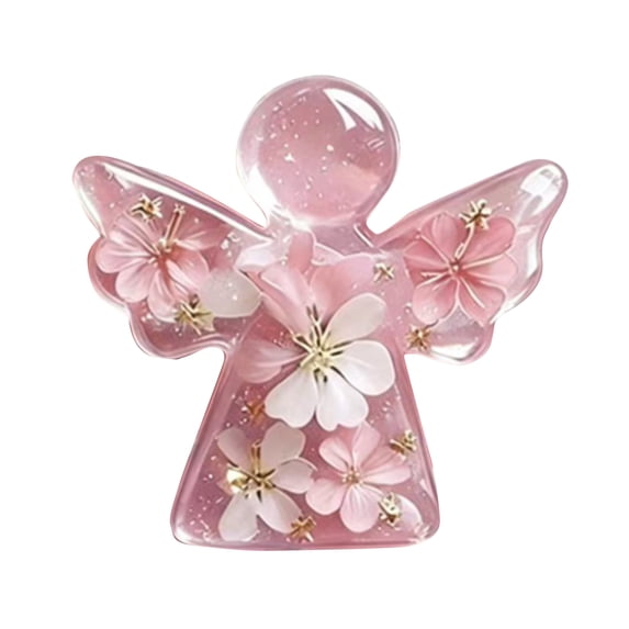 Angel Resin Epoxy Figurine, Handmade Petal Wing Angel Sculpture Statue, Romantic Decorative Accent for Desktop Home Shelf Display, Gift Souvenir Keepsake for Her Pink