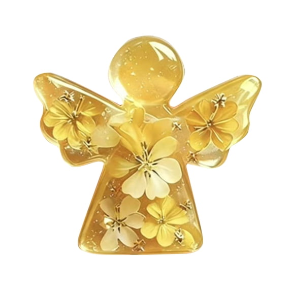 Angel Resin Epoxy Figurine, Handmade Petal Wing Angel Sculpture Statue, Romantic Decorative Accent for Desktop Home Shelf Display, Gift Souvenir Keepsake for Her Yellow