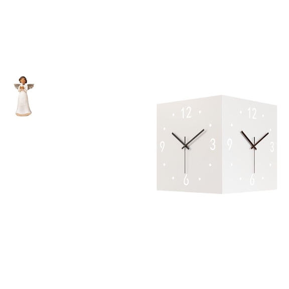 Angel Resin Figurine Double Sided Corner Wall Clock Metal Creative Design Silent Non Ticking Living Room Gift