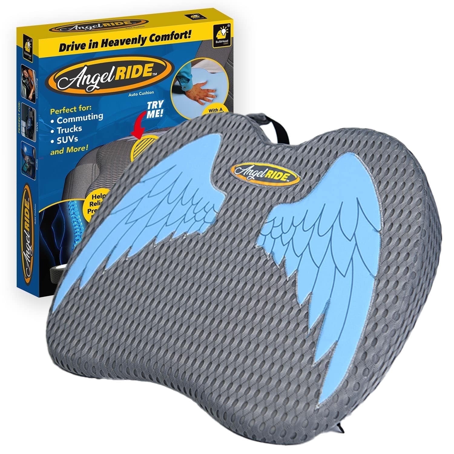 Auto Cushion with Memory Foam, AS SEEN ON Fox News, Advanced Lumbar Helps Relieve Pressure Points, Molds to Any Body, Drive in Heavenly Comfort in Any Vehicle, Breathable, Washable Cover