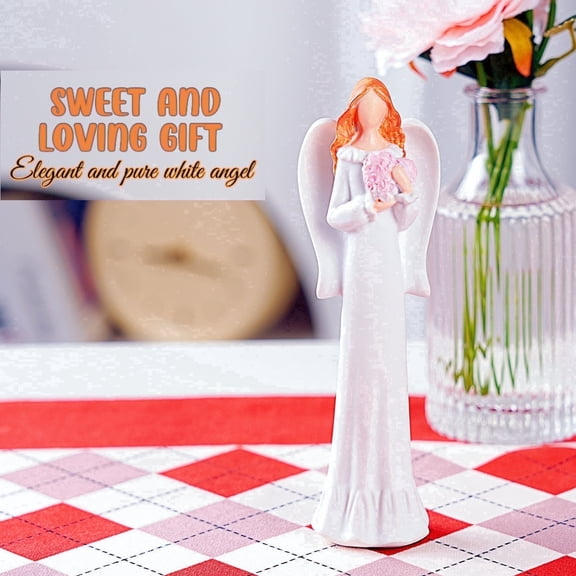 Angel Sculpture Figurine, Carved and Hand-Painted