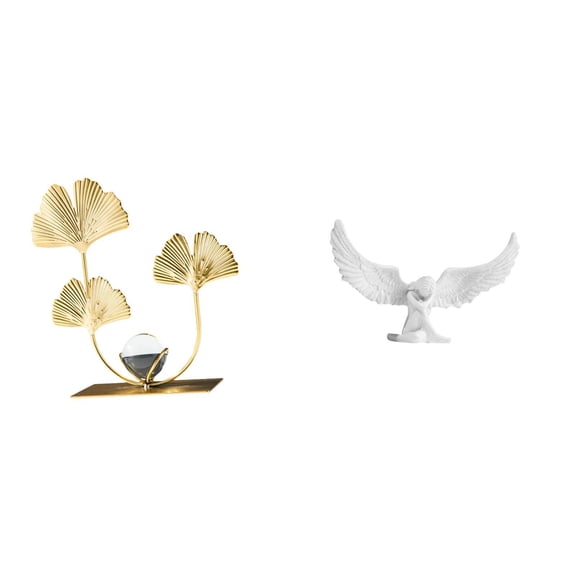 Angel Sculpture Leaf Statue Figurine Iron Construction Modern Home Shelf Table Display