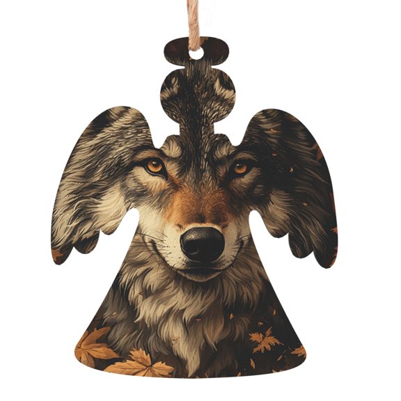 Angel Shape Christmas Wooden Hanging Ornaments, 6 Pcs, Xmas Tree Decor for Home Office with Wolf Leaves Vintage Design