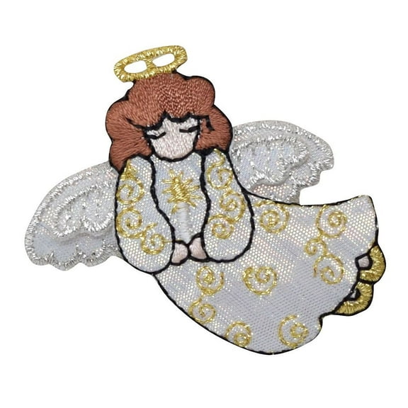 Angel - Shimmery White Robe - Flying Left - Christmas Holiday - Iron on Applique/Embroidered Patch