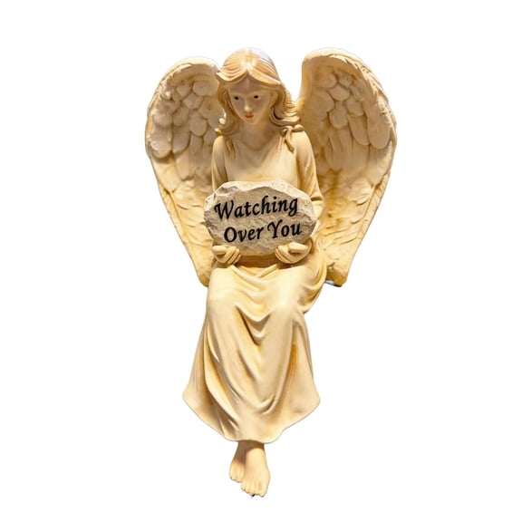 Angel Sitting Figurine With Watching Over You Script Resin Ornament For Easter Home Decor Spiritual Gift 4.7 Inch