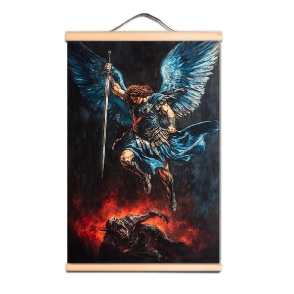 Angel Slayer Dragon Tapestry Wall Art Flag Vintage Knights Templar Posters and Prints Decorative Banner Wall Hangings Canvas Scroll Painting Dorm Room Office Home Decoration,Multicolor