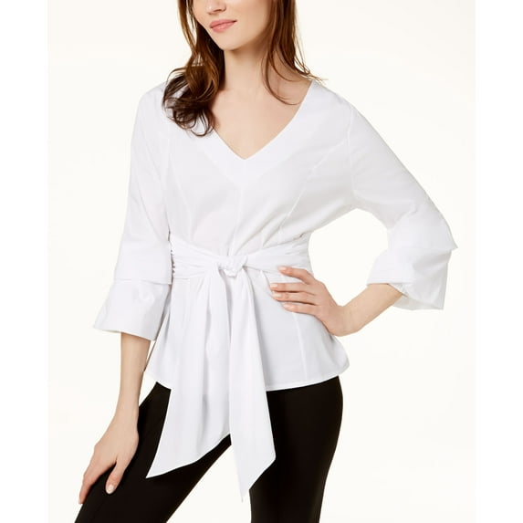 Angel Sleeve Tie Front Top White M