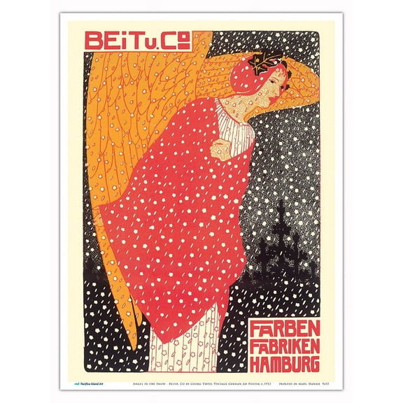 Angel in the Snow (Engel im Schnee) - Beitu. Co Farben Fabriken Hamburg - Vintage German Advertising Poster by Georg Tippel c.1913 - Master Art Print (Unframed) 9in x 12in