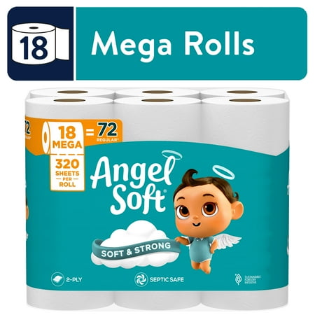 Angel Soft 2-Ply Toilet Paper, 18 Mega Rolls, 320 Sheets Per Roll