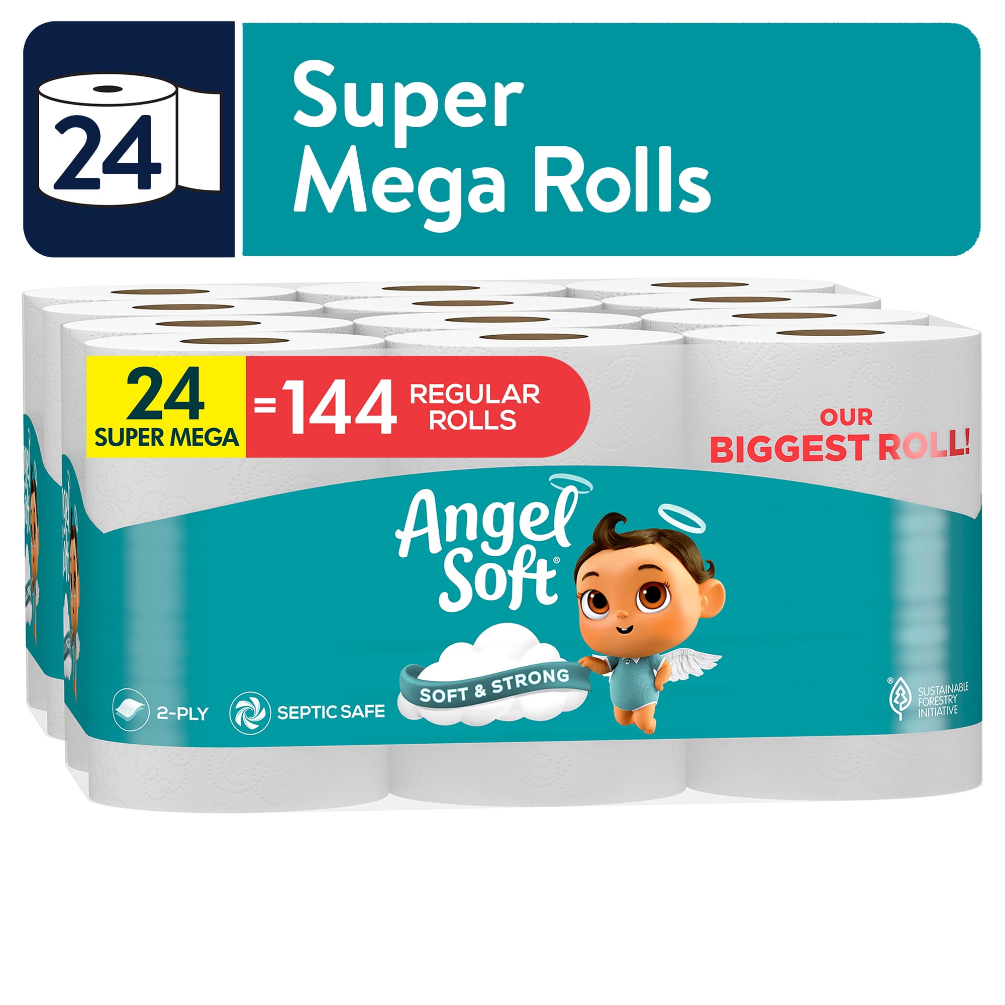 Angel Soft Super Mega Toilet Paper Rolls, 24 Pack, Soft and Strong