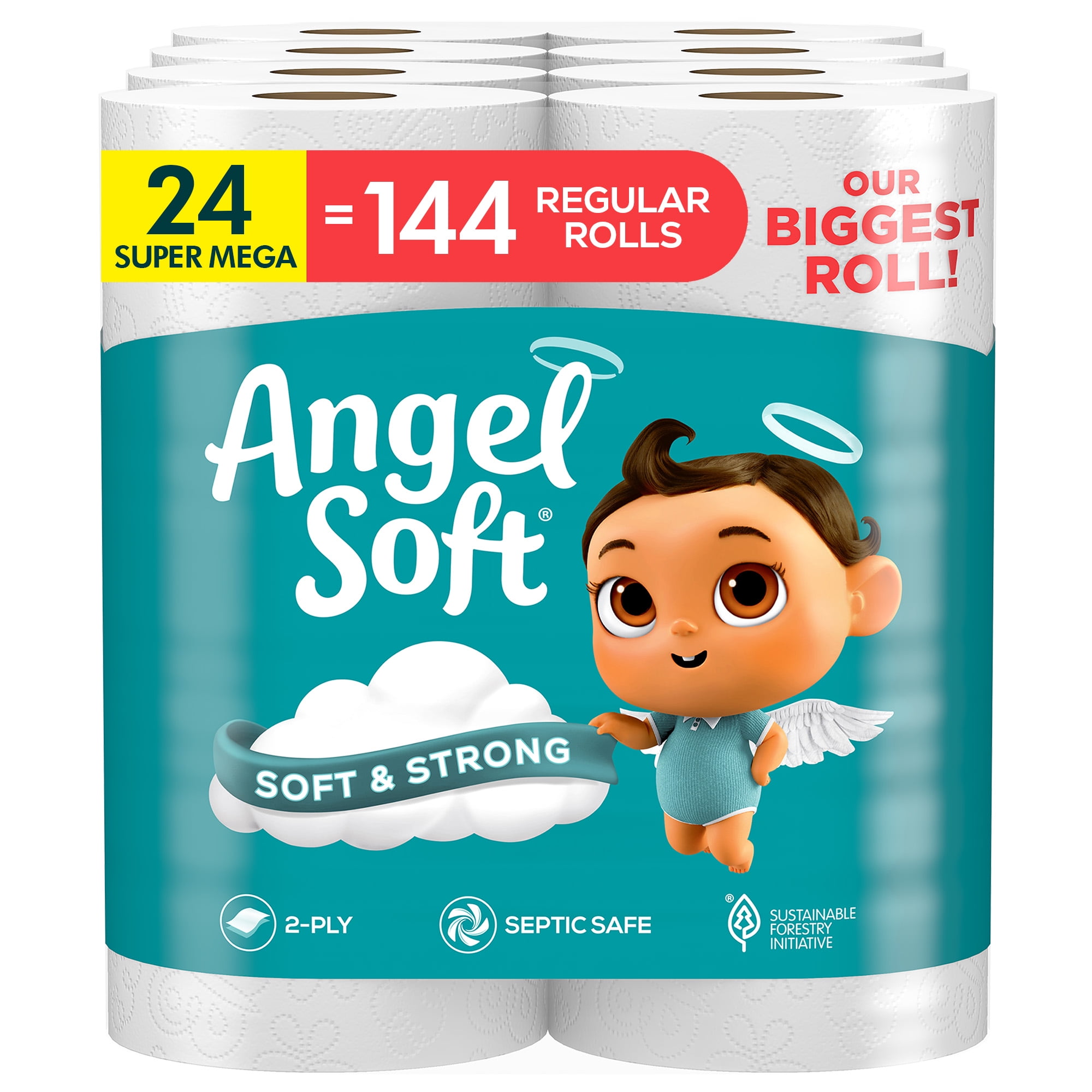 Angel Soft Super Mega Toilet Paper Rolls, 24 Pack, Soft and Strong