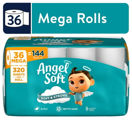 Angel Soft 2-Ply Toilet Paper, 36 Mega Rolls, 320 Sheets Per Roll