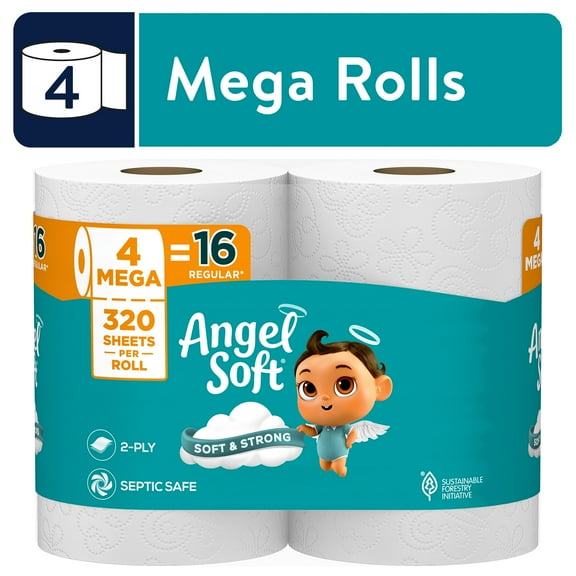 Angel Soft 2-Ply Toilet Paper, 4 Mega Rolls, 320 Sheets Per Roll