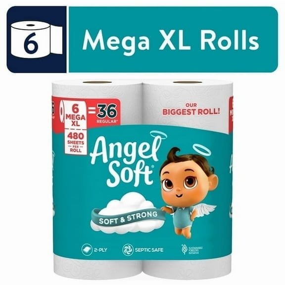 Angel Soft 2-Ply Toilet Paper, 6 Mega XL Rolls