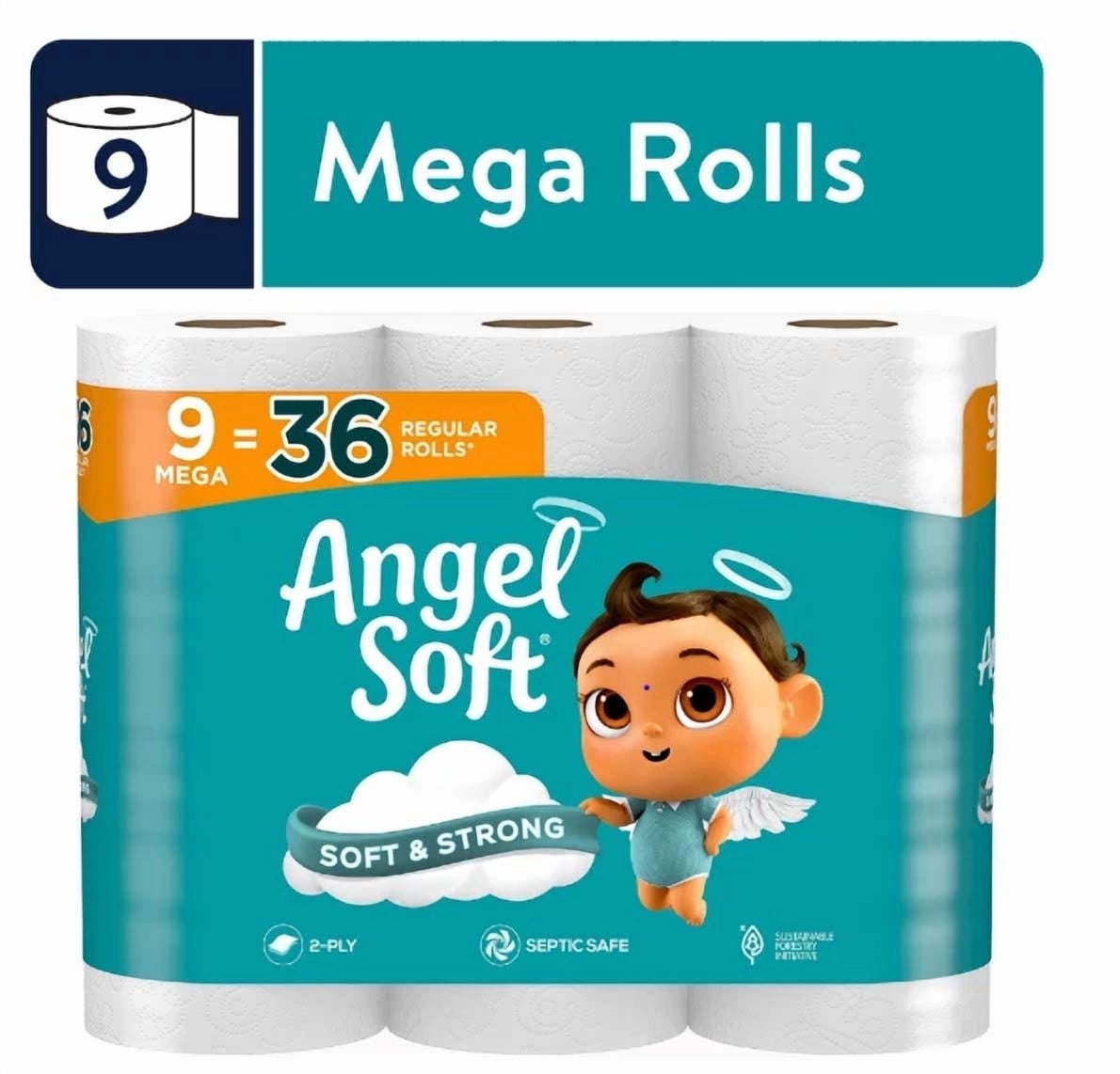 Angel Soft 2-Ply Toilet Paper, 9 Mega Rolls