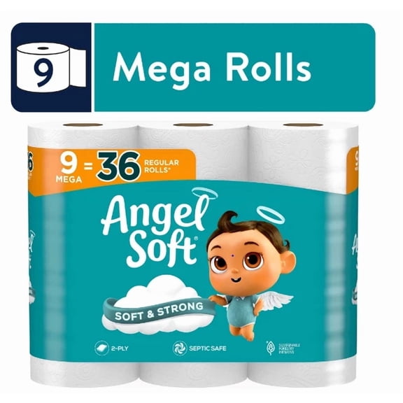 Angel Soft 2-Ply Toilet Paper, 9 Mega Rolls