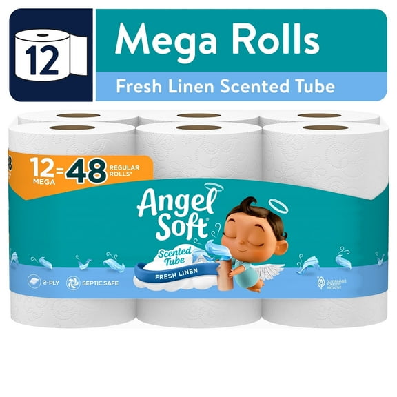 Angel Soft 2-Ply Toilet Paper, Fresh Linen Scented Tube, 12 Mega Rolls ( 2 Pack of 12 Mega Rolls )
