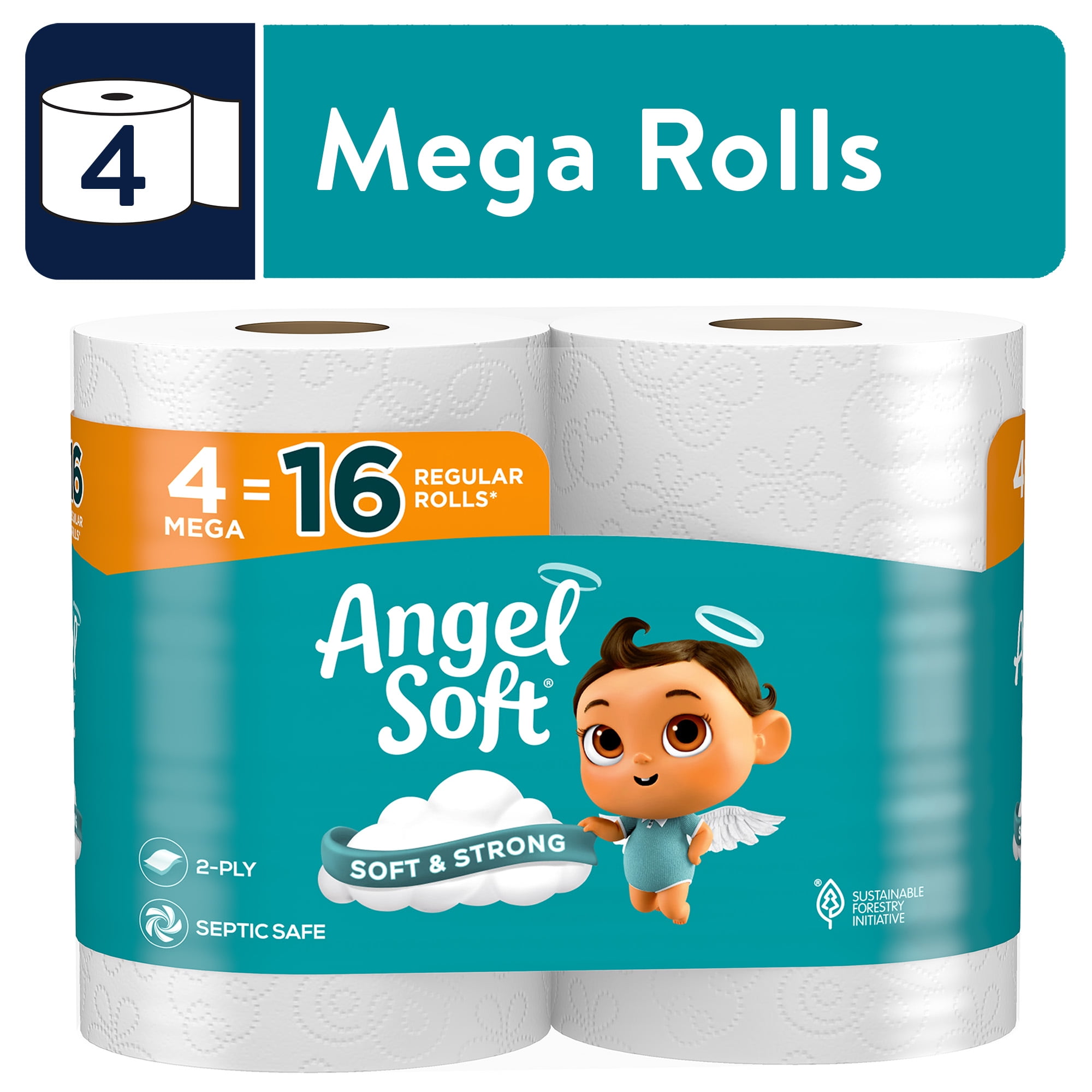 Angel Soft Toilet Paper, 4 Mega Rolls, 2-Ply Toilet Tissue