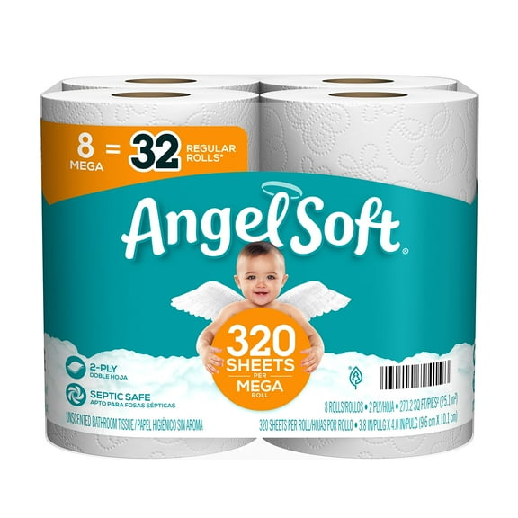 Angel Soft 79414 2-Ply Bath Tissue, 320 Sheets Per Mega Roll, 8-Roll Pack - Quantity 8