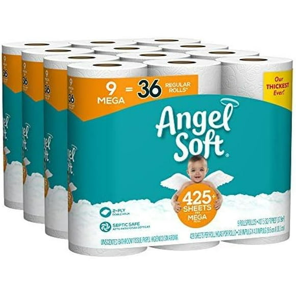 Angel Soft 9 Mega Rolls (Case of 4-9 Mega Roll Packs) 429 Sheets per Roll