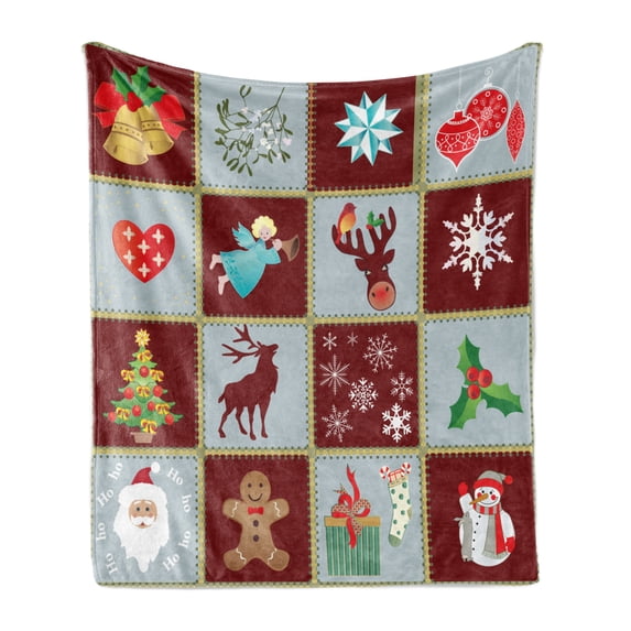 Angel Soft Flannel Fleece Throw Blanket, Christmas Tree Reindeers Noel Santa Presents Snowman Pine Tree Traditional, Cozy Plush for Indoor and Outdoor Use, 50" x 60", Burgundy Blue Grey, by Ambesonne