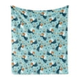 thumbnail image 1 of Angel Soft Flannel Fleece Throw Blanket, Wing Girl with Trumpet in Sky with Candles Mother Nature Fairy, Cozy Plush for Indoor and Outdoor Use, 70" x 90", Pale Blue Orange, by Ambesonne, 1 of 5