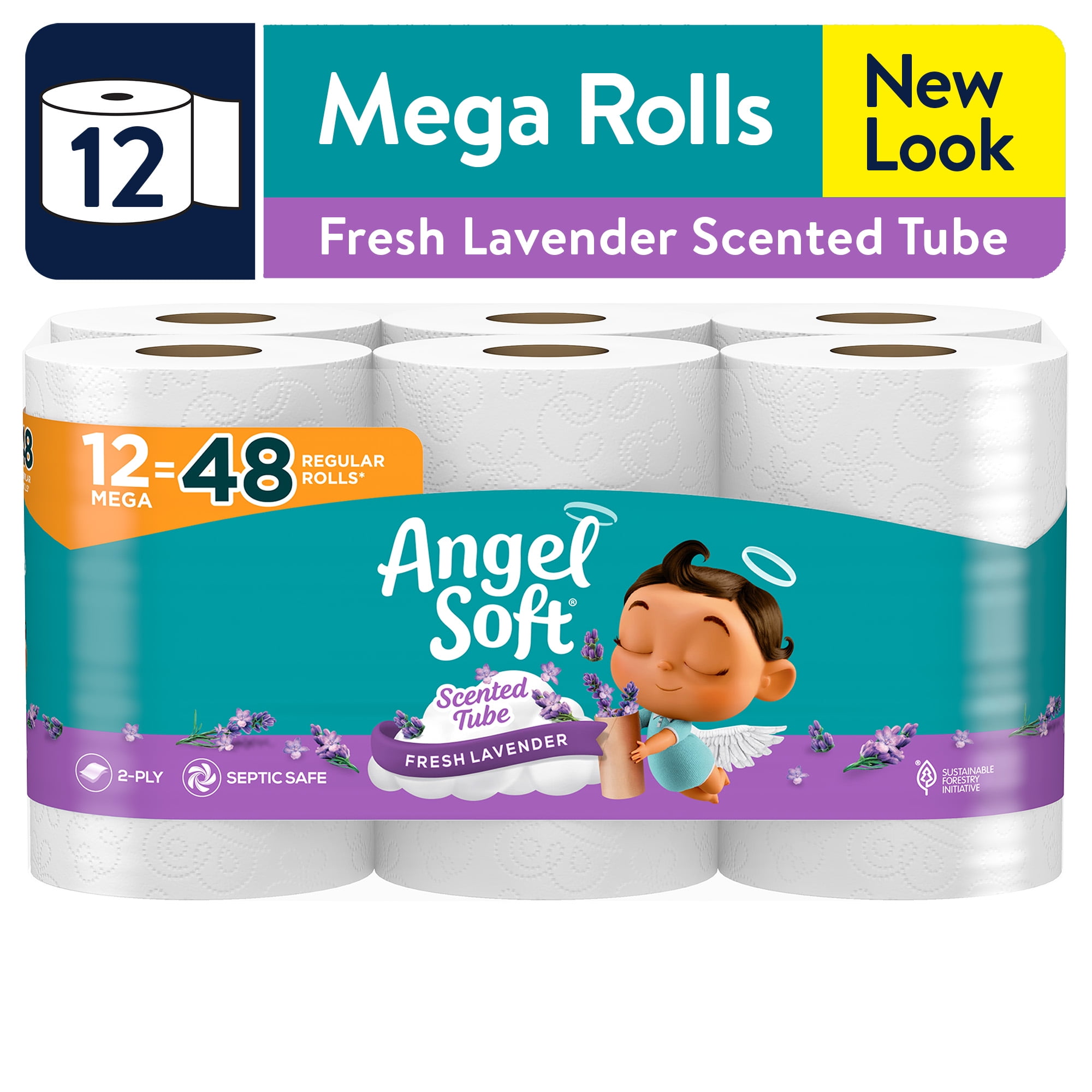 Angel Soft Toilet Paper, 12 Mega Rolls, Scented Fresh Lavender Tube
