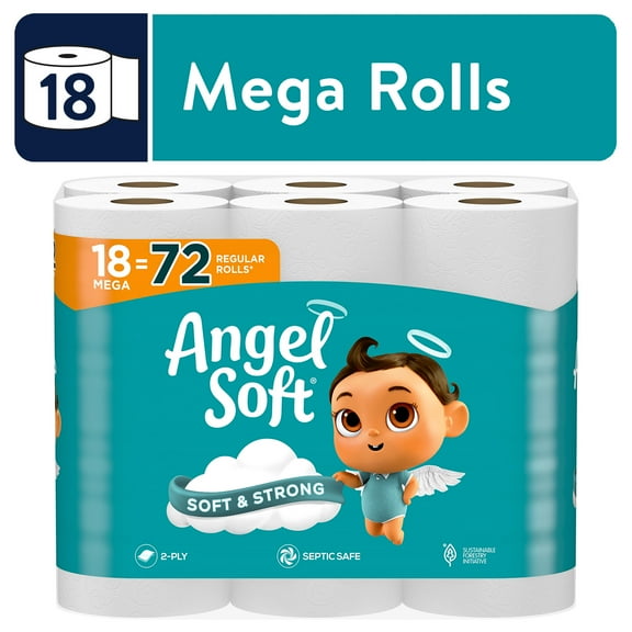 Angel Soft Toilet Paper, 18 Mega Rolls, Soft and Strong Toilet Tissue